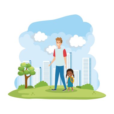 park sahnesinde afro kızı ile baba