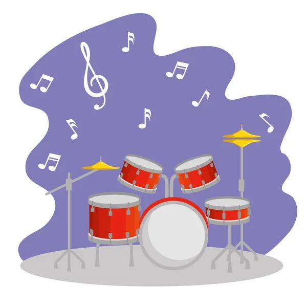 Drums instrument met muziek borden — Stockvector