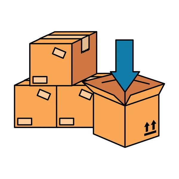Halom csomagolási dobozok karton nyíl — Stock Vector