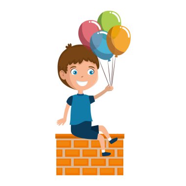 balonlar helyum karakteri ile küçük çocuk