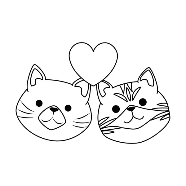 Cute cats mascots head with hearts characters — Stock Vector