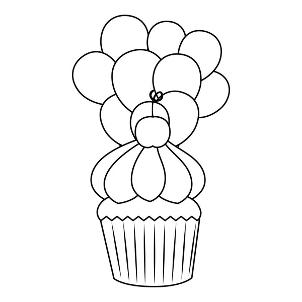 Sweet cupcake pastry with balloons helium — Stock Vector