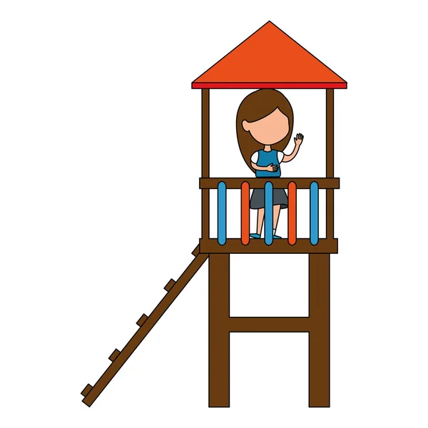 Chica jugando en torre y diapositiva — Vector de stock