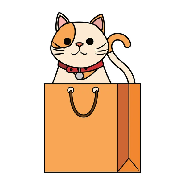 Mascotte de chat mignon dans le caractère du sac à provisions — Image vectorielle