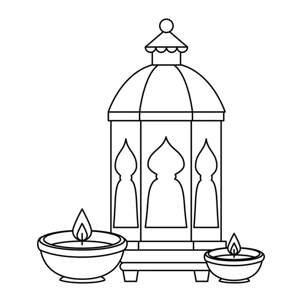 Lámpara y velas decoración ramadán kareem — Vector de stock
