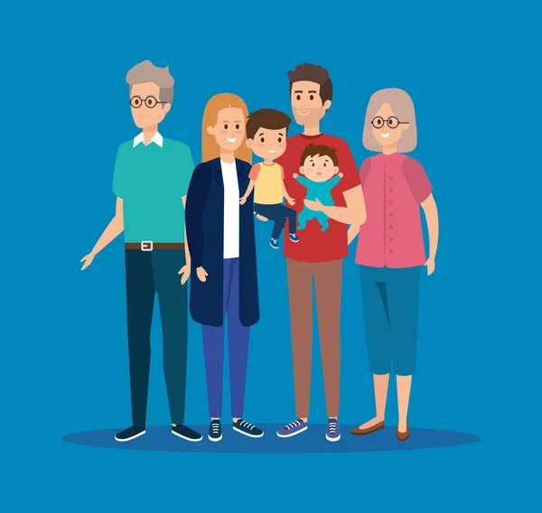 幸福的家庭与祖父母和孩子 — 图库矢量图片