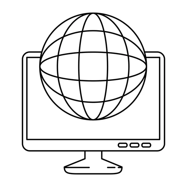 Monitor de computador com planeta —  Vetores de Stock