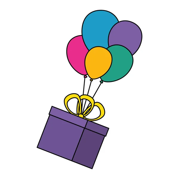 Presente caixa presente voando com balões de hélio — Vetor de Stock