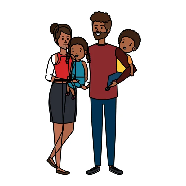 Afro pais casal com filha e filho personagens —  Vetores de Stock
