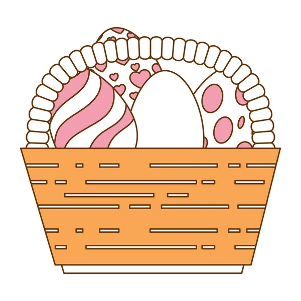 Painted easter eggs in basket celebration — Stock Vector