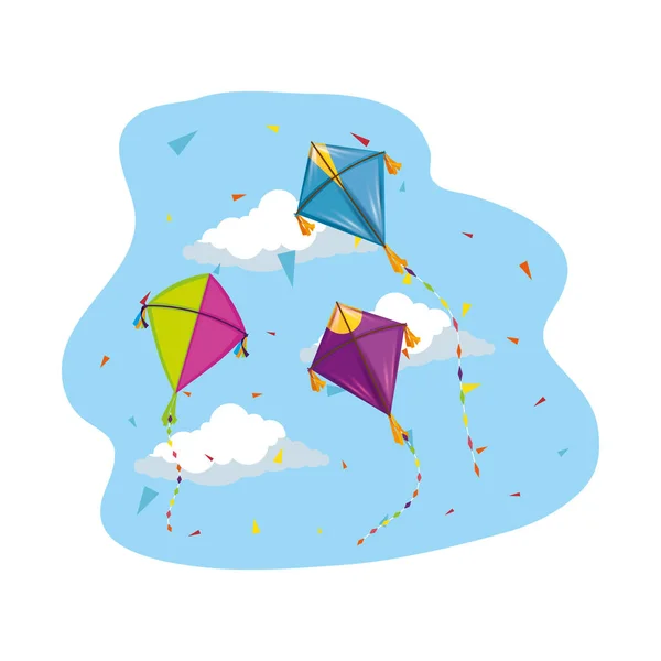 Cute kites flying in the sky — Stock Vector