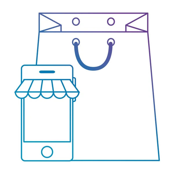 Smartphone con ombrellone e shopping bag — Vettoriale Stock