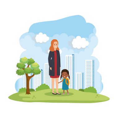 parkta küçük afro kızı ile anne