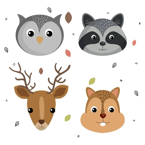 Leuke wilde dieren natuur fauna set afbeelding — Stockvector