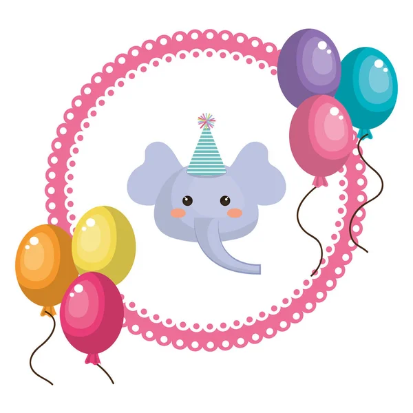 Niedlichen Elefanten mit Luftballons Helium kawaii Charakter — Stockvektor