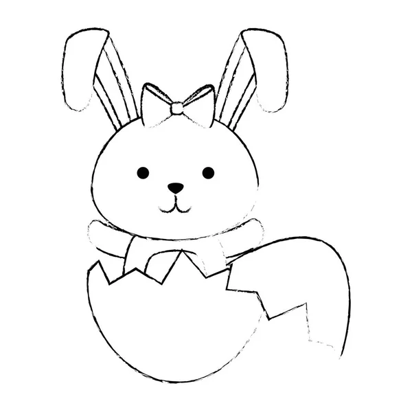 Słodkie króliki z złamaną skorupą jajko Wielkanoc uroczystości — Wektor stockowy
