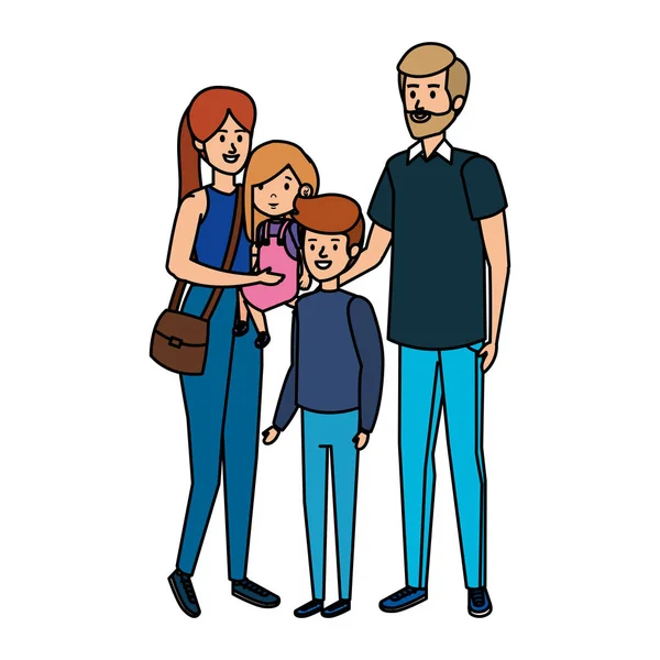 Ouders paar met zoon en dochter personages — Stockvector