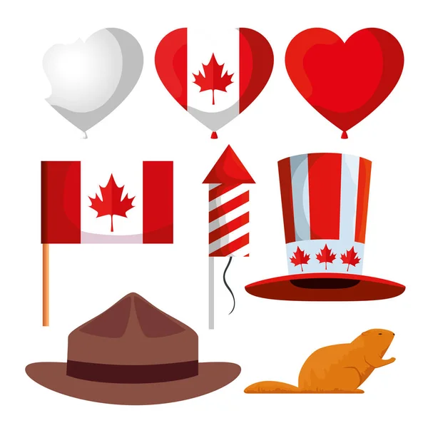 Set di festa del Canada con palloncini e bandiera — Vettoriale Stock