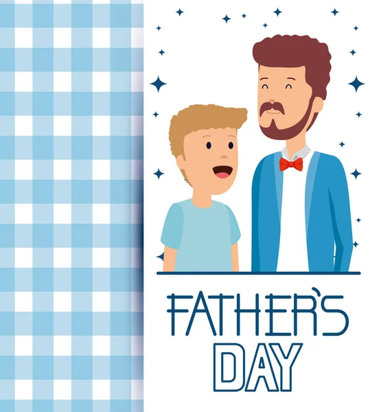 Mann mit seinem Jungen mit Väterkarte, um Urlaub zu feiern — Stockvektor