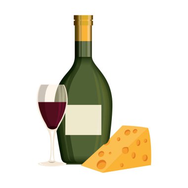 fincan ve peynir ile şarap şişesi