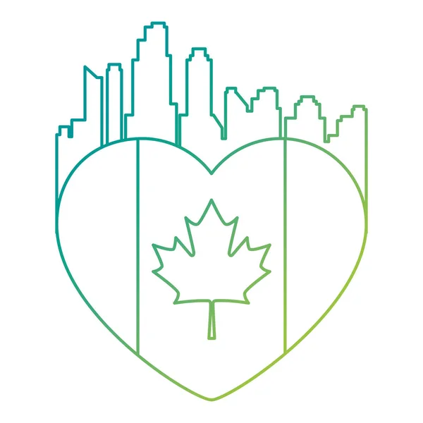 Paisaje urbano en el corazón con bandera canadiense — Vector de stock