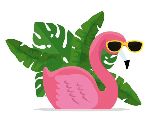 Flamboyant tropical portant des lunettes de soleil aux feuilles exotiques — Image vectorielle