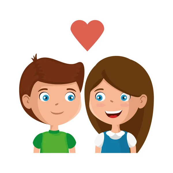 Μικρά παιδιά ζευγάρι με τους χαρακτήρες της καρδιάς — Διανυσματικό Αρχείο