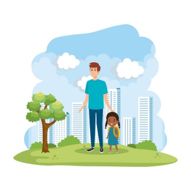 park sahnesinde afro kızı ile baba