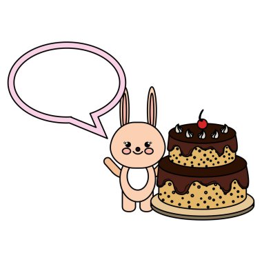 konuşma kabarcık ve pasta kawaii ile tavşan