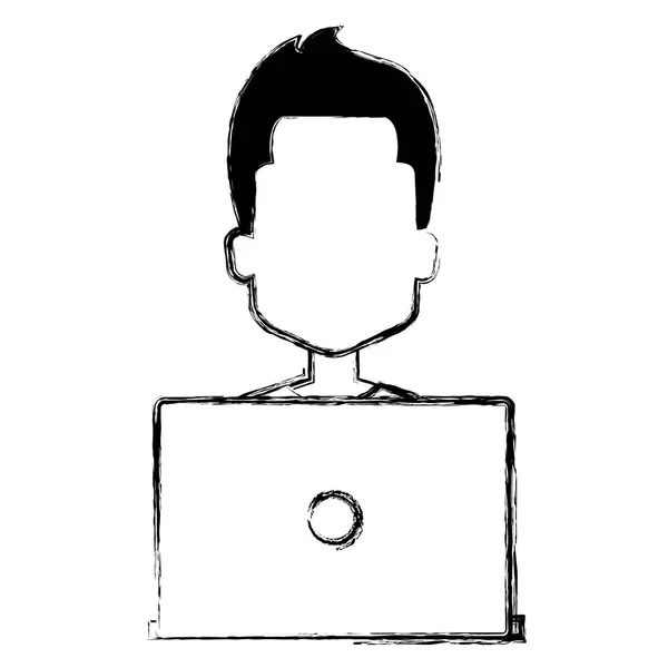 Młody człowiek z laptopa avatar znaków — Wektor stockowy