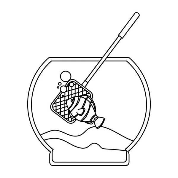 Ενυδρείο μπολ με τα χρώματα ψάρια και το δίχτυ ψαρέματος — Διανυσματικό Αρχείο