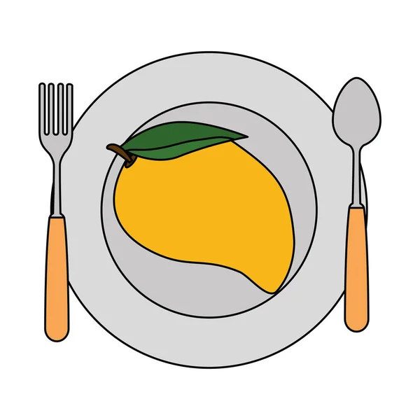 Dish with mango fresh fruit healthy — Stock Vector