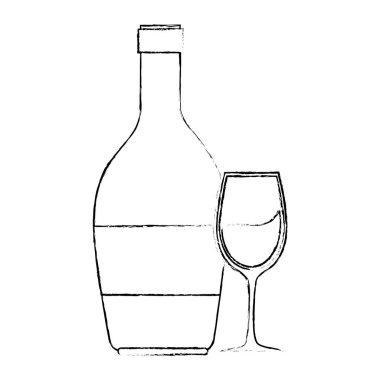 Şarap şişesi silueti ve bardak.