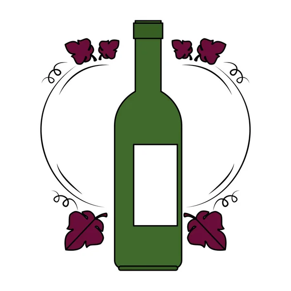 Silhouette bouteille de vin avec feuilles — Image vectorielle