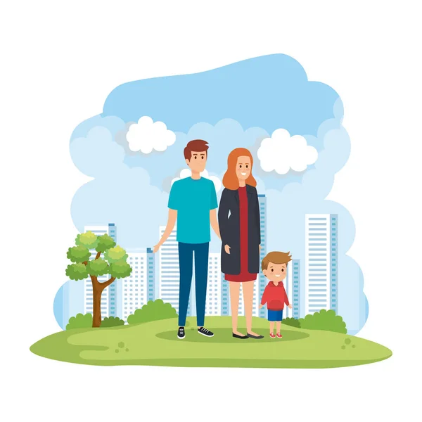 Elternpaar mit Sohn in der Parkszene — Stockvektor
