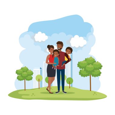 parkta kızı ve oğlu ile afro anne çift