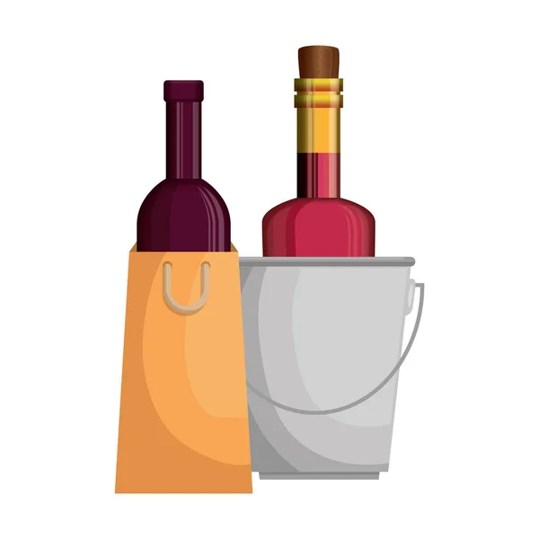 Weinflaschen in Sack und Eimer — Stockvektor
