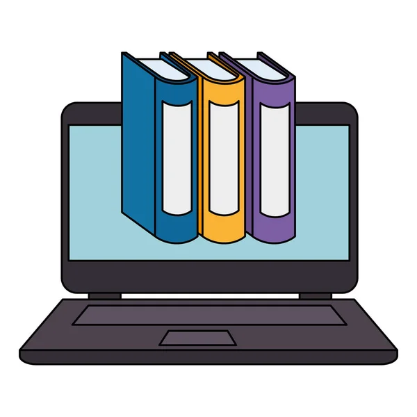 Laptop mit Stapeln von Lehrbüchern — Stockvektor