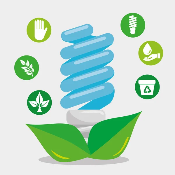 Salvare lampadina con foglie ed elemento di ecologia — Vettoriale Stock