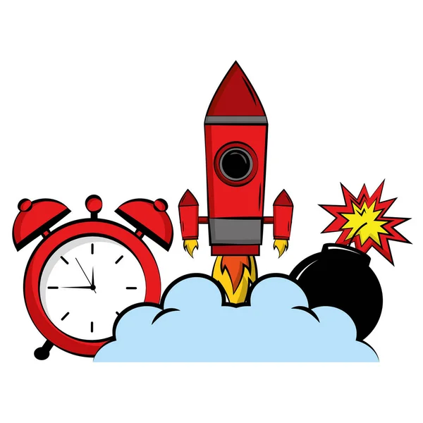 Cómic cohete reloj bomba — Vector de stock