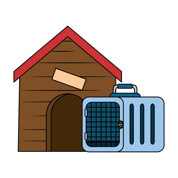 Animal de compagnie maison en bois avec boîte de transport — Image vectorielle