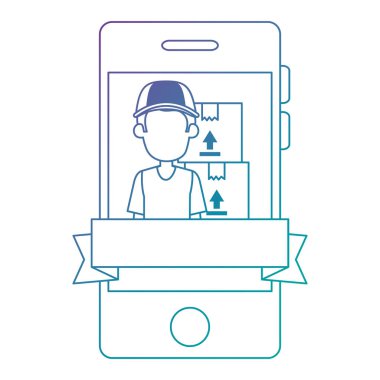 teslimat işçi ve kutuları ile akıllı telefon