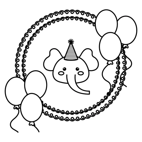 Elefante lindo con globos helio kawaii carácter — Vector de stock