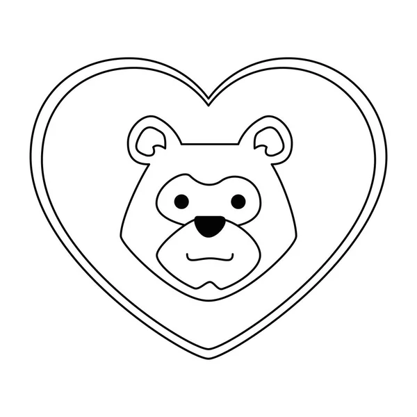 Head bear grizzly with heart — Stock Vector