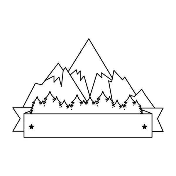 Montañas con escena de nieve con marco de cinta — Vector de stock