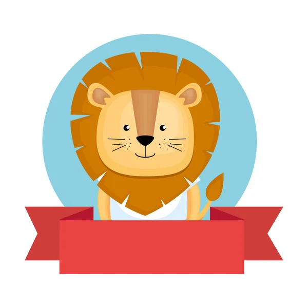 Leão bonito com ícone de personagem de fita — Vetor de Stock
