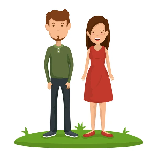 Young couple in grass avatars characters — Stock vektor
