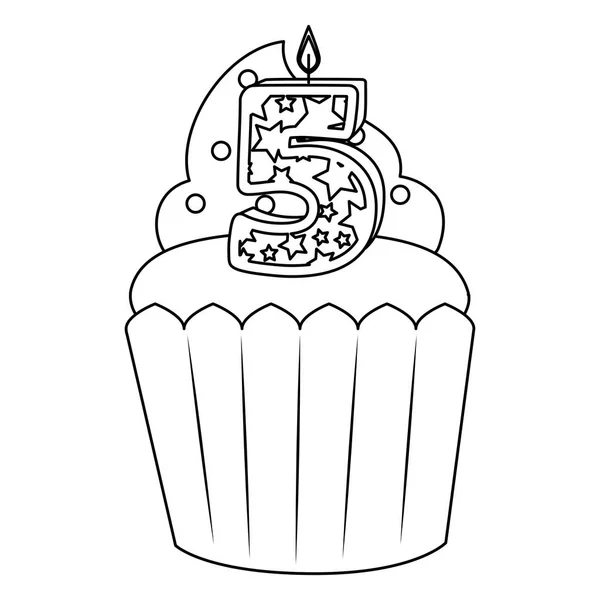 Сладкий кекс со свечой номер пять — стоковый вектор