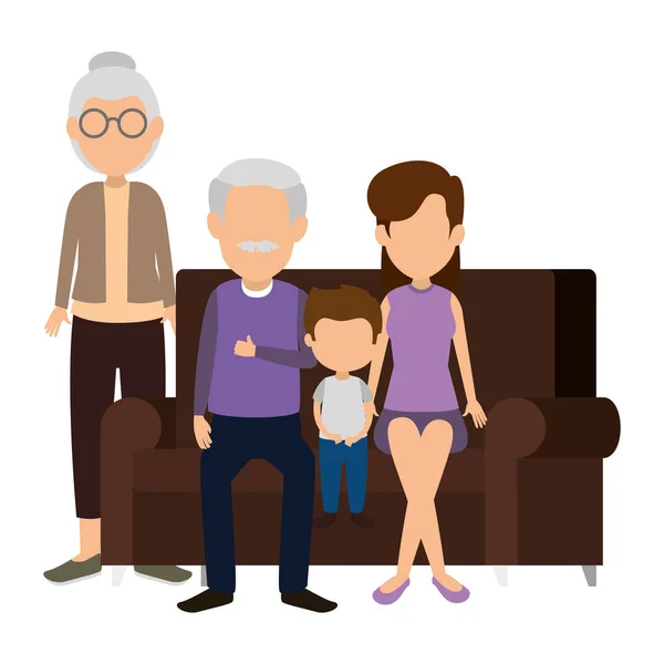 Family members in the sofa characters — Stock Vector