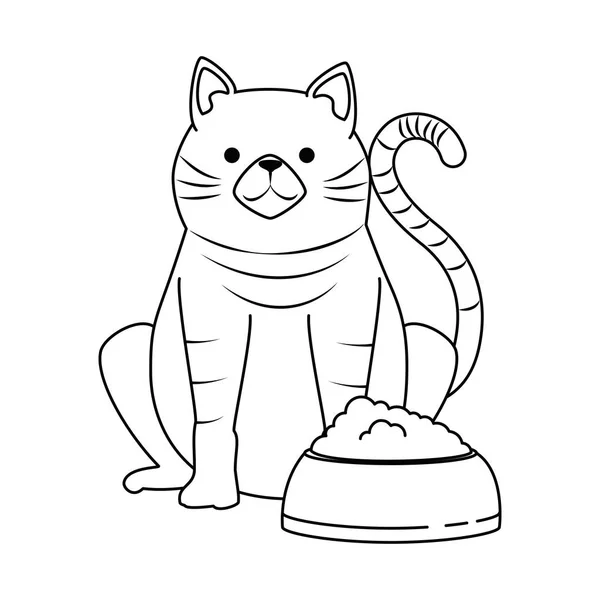 Niedliches Katzenmaskottchen mit Tellerfutter-Charakter — Stockvektor